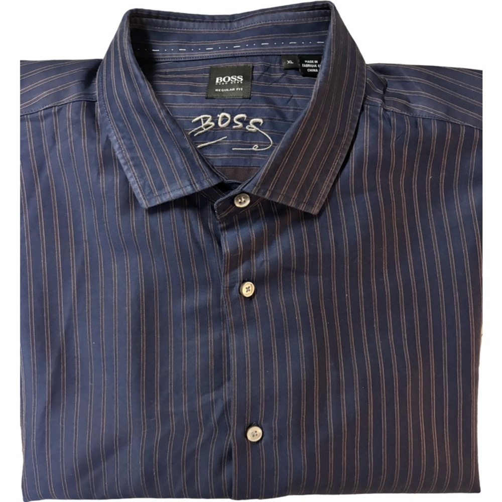 HUGO BOSS MEN LONG SLEEVE STRIPE SHIRT SIZE X-LARGE